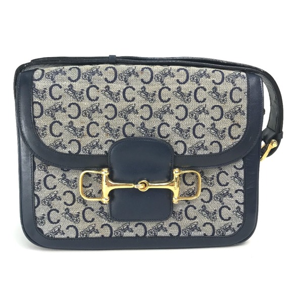 CELINE Old CELINE bag vintage Shoulder Bag Gray x Navy GoldHardware - Picture 1 of 10